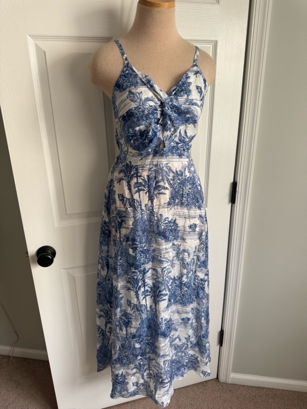 Luisa Positano Blue and White Printed Tie-Front Maxi Dress